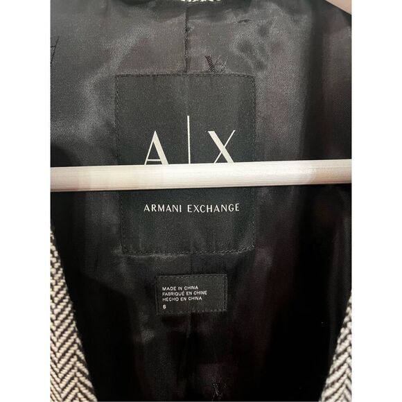Armani Exchange Black & White Chevron Herringbone Open Front Blazer Jacket sz 6 - Picture 4 of 7